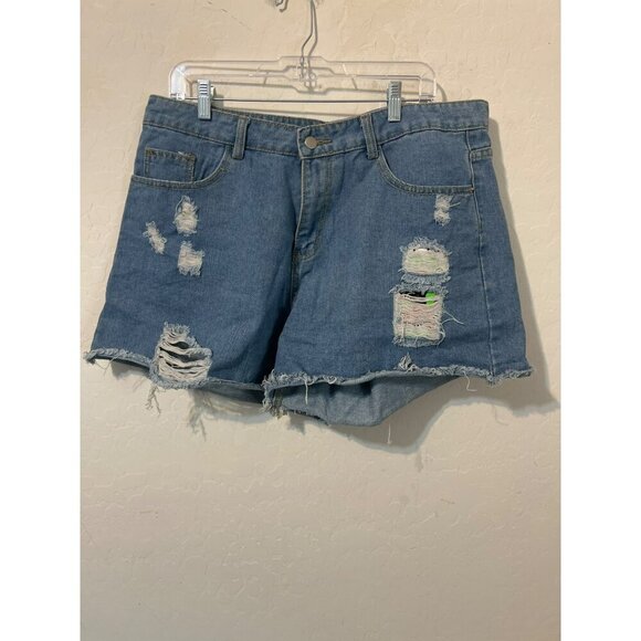 Shein Light Wash Destructed Jean Short Sz 1XL Cut Off - Picture 2 of 7